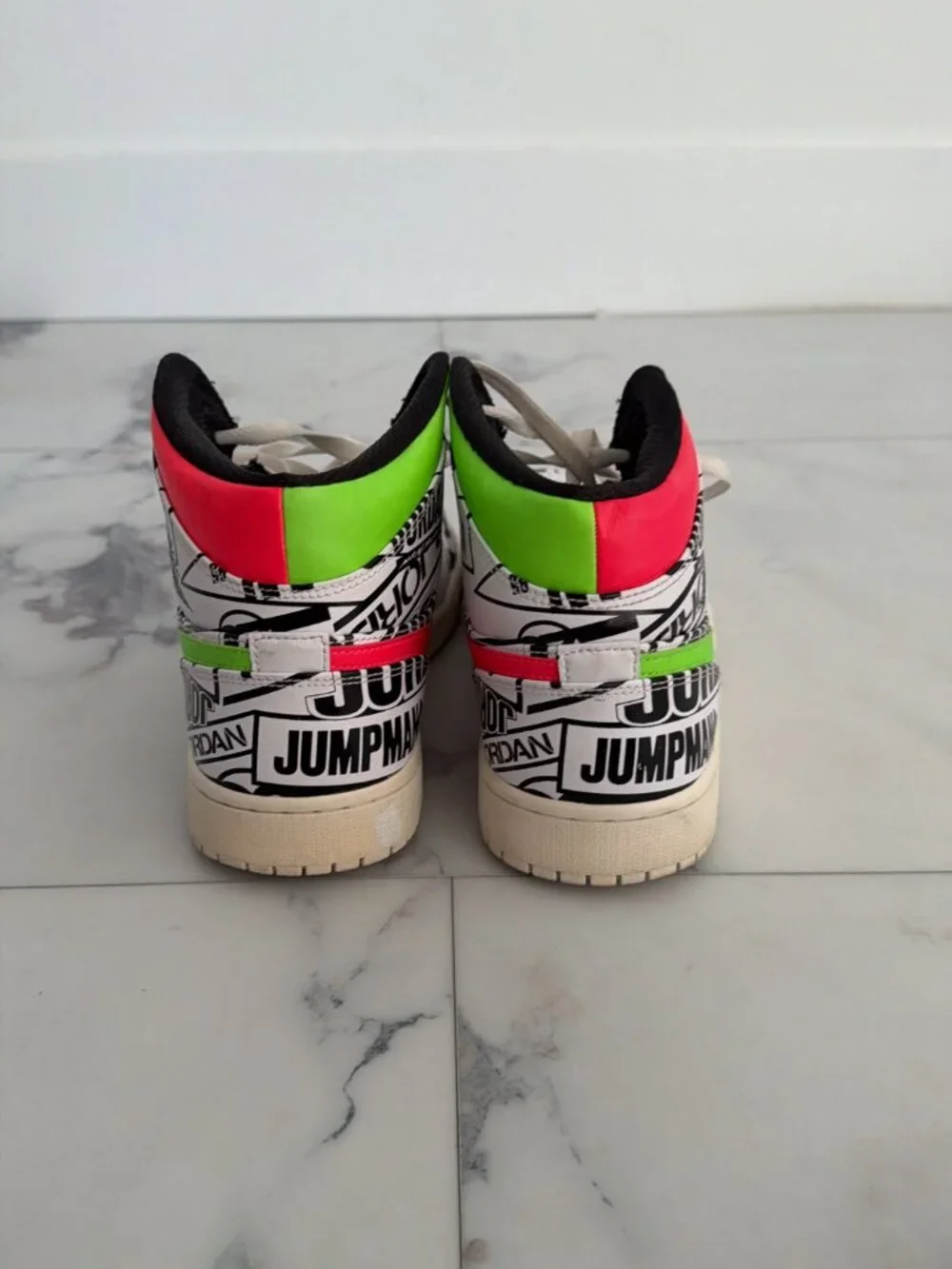 Air Jordan 1 Mid Over-Print Logos Neon Sneakers